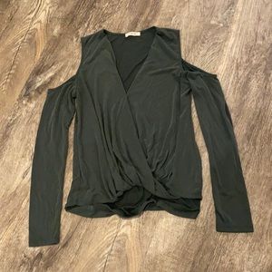 Open shoulder emerald blouse